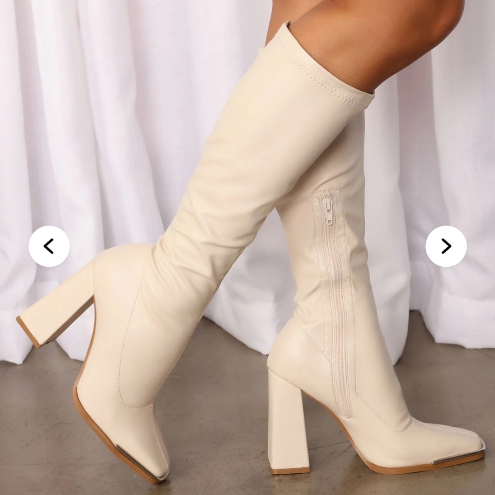 Elegant Cream High Heel Boots